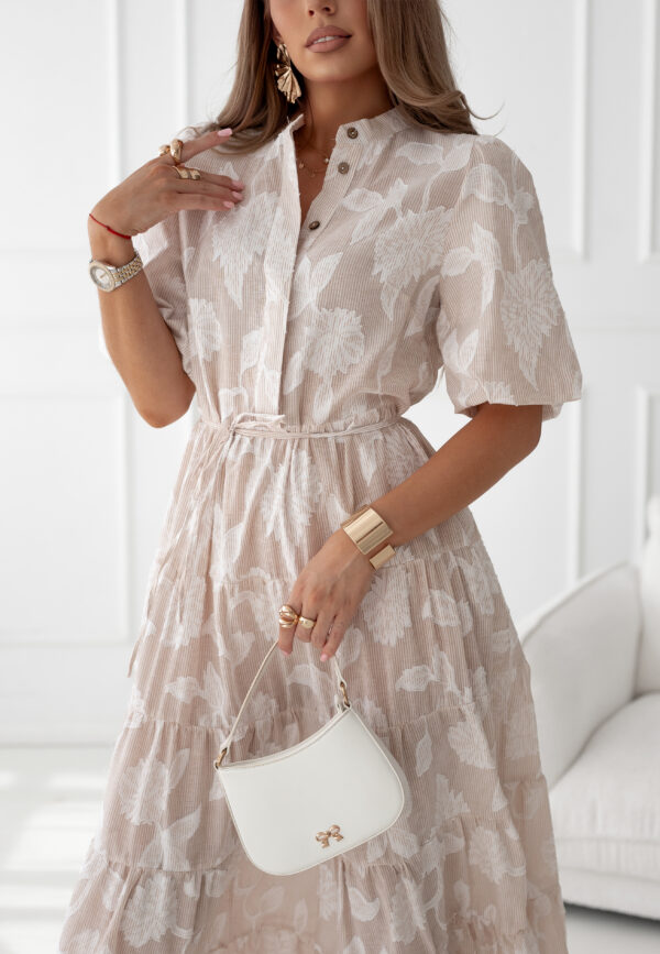 sukienka Emilie - haft kwiat beż ecru