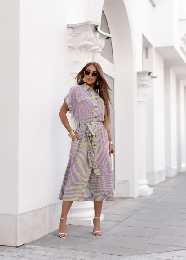Sukienka Midi - print zebra fiolet zieleń