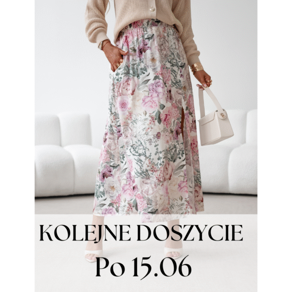 spódnica Midi - print kwiaty róż zieleń - Doszycie po 15.06.2025