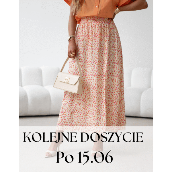 spódnica Midi - drobna łączka róż pomarańcz - Doszycie po 15.06.2025