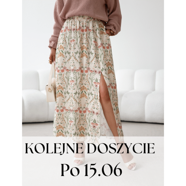 spódnica Midi - print kwiat beż róż - Doszycie po 15.06.2025
