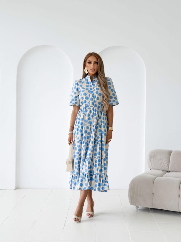 sukienka Emilie - print grochy beż niebieski