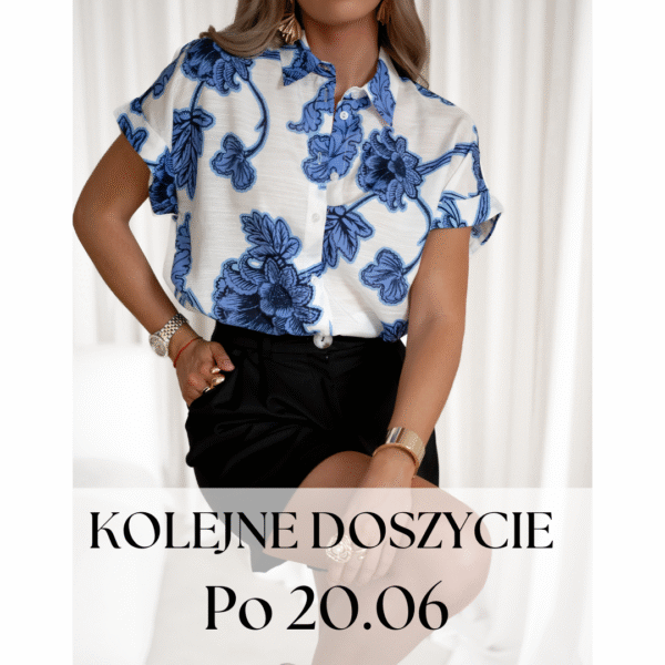 koszula Rene - print kwiat ecru niebieski - Doszycie po 20.06.2025