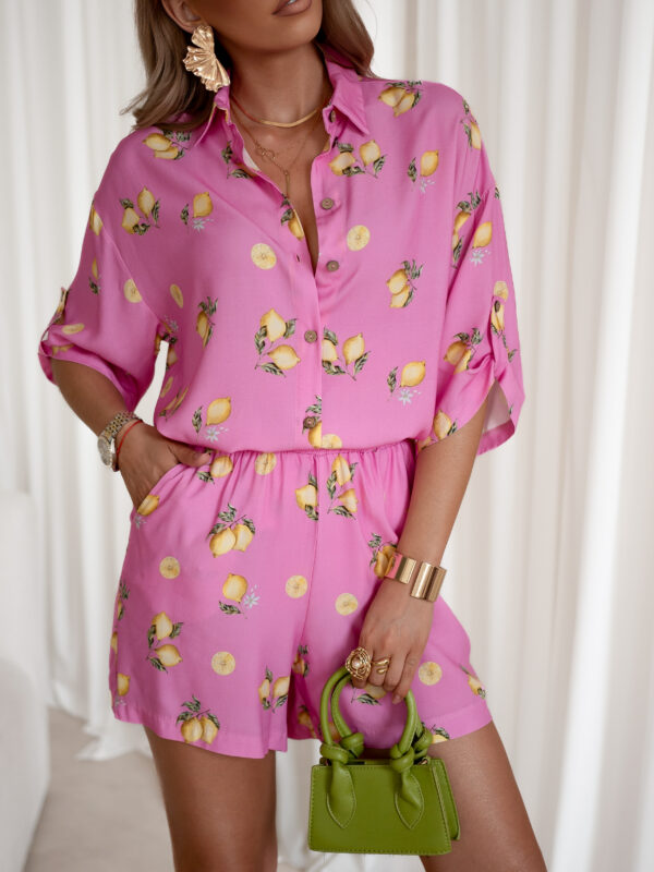 set Havana shorts - print cytryny róż - wiskoza