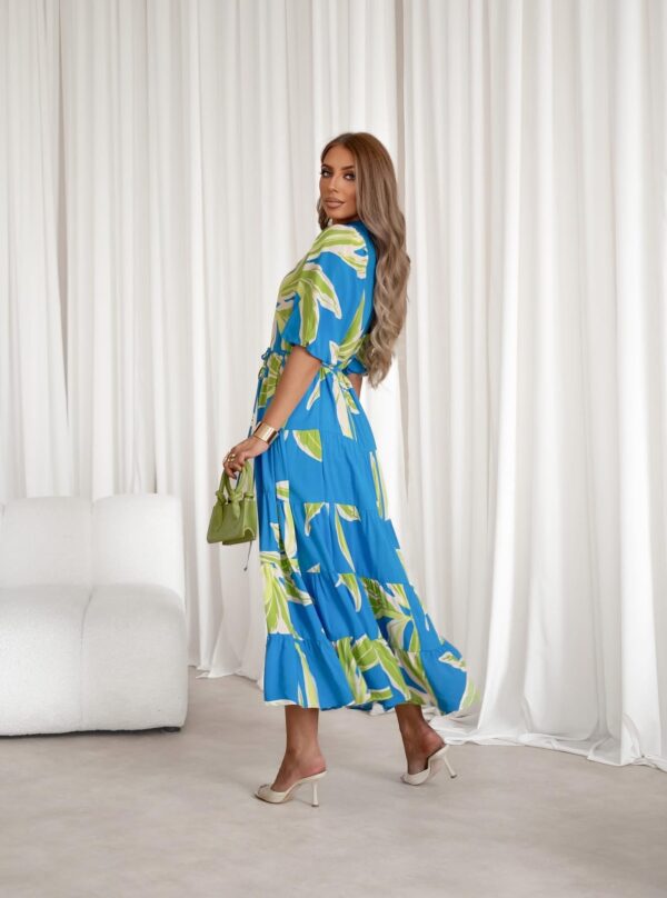 sukienka Emilie - print liście niebieski zieleń