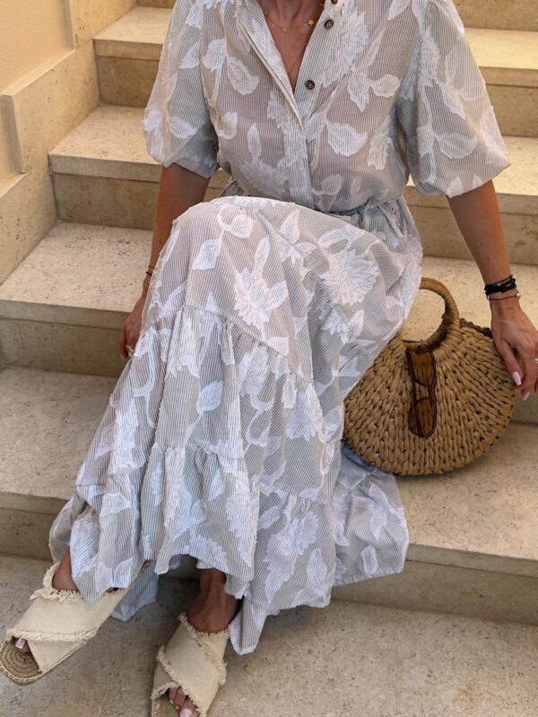 sukienka Emilie - haft kwiat mięta ecru