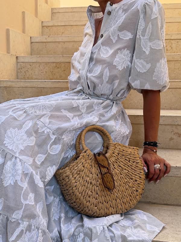 sukienka Emilie - haft kwiat mięta ecru