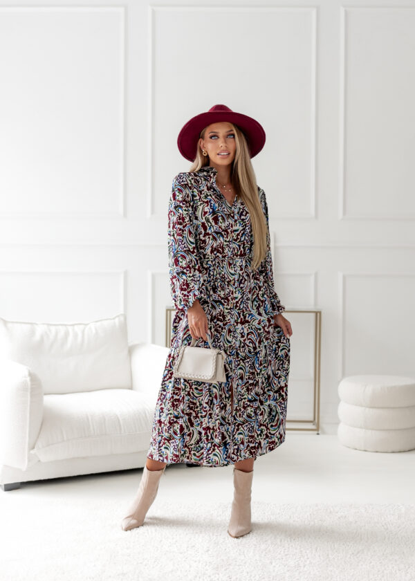 Sukienka Helen - print bordo ecru niebieski