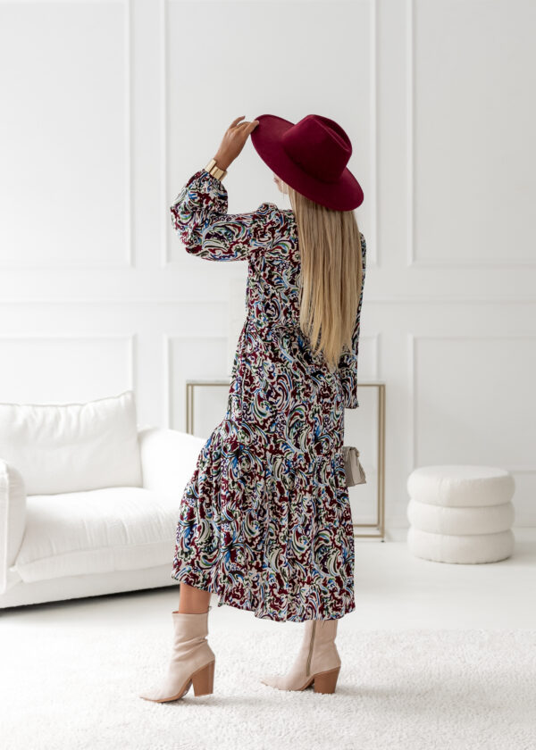 Sukienka Helen - print bordo ecru niebieski