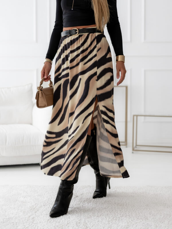spódnica Midi - print zebra beż czerń
