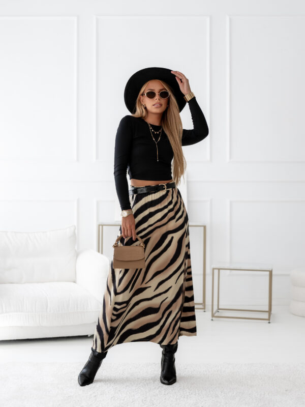 spódnica Midi - print zebra beż czerń