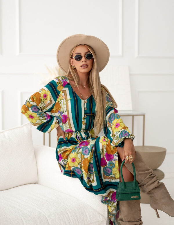 sukienka Sanita - print morski camel ecru