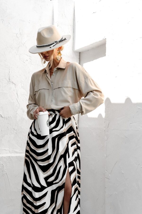spódnica Midi - print zebra ecru beż czerń