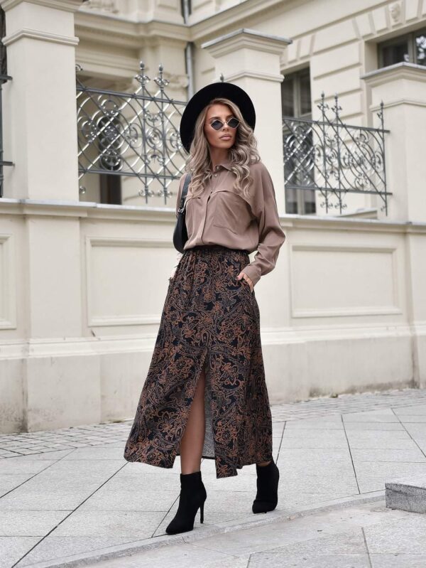 spódnica Midi - print brąz czerń