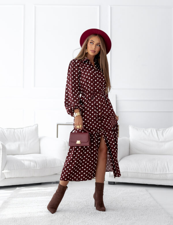 Sukienka Helen - print grochy bordo ecru