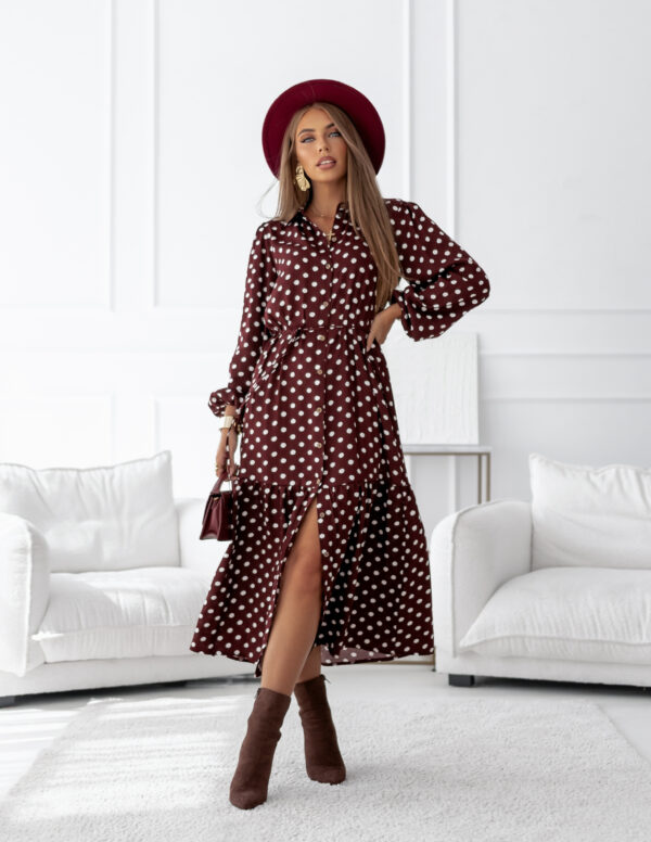 Sukienka Helen - print grochy bordo ecru