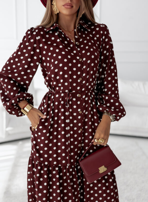 Sukienka Helen - print grochy bordo ecru