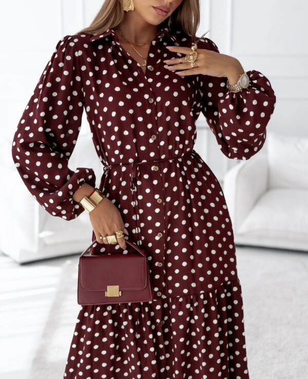 Sukienka Helen - print grochy bordo ecru
