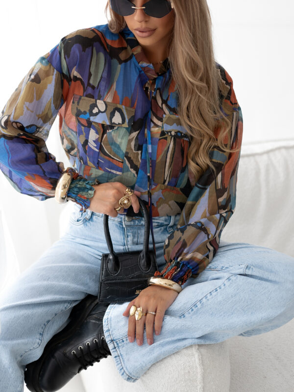 bluzka Melisa - print niebieski pomarańcz khaki