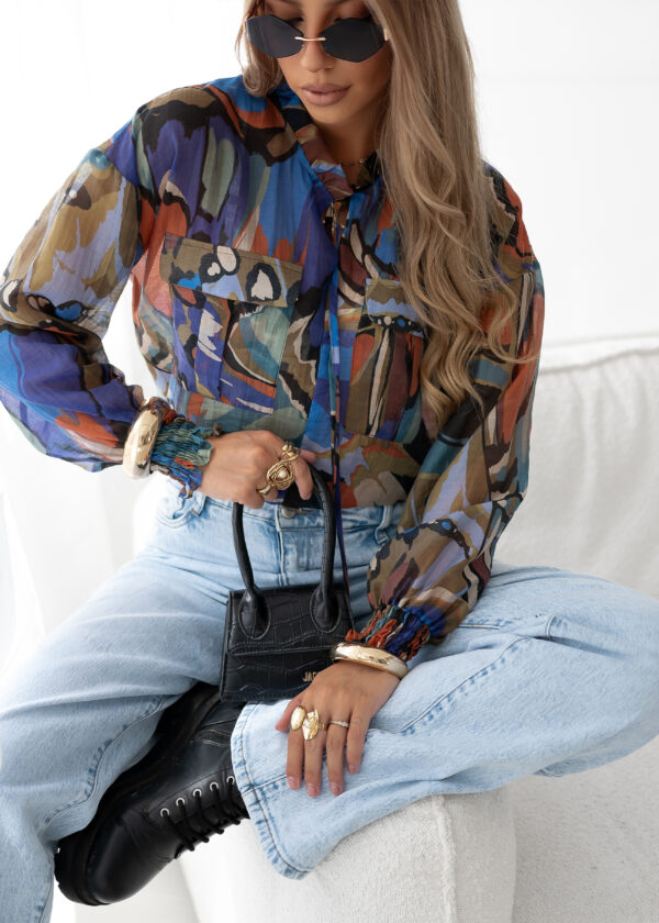 bluzka Melisa - print niebieski pomarańcz khaki