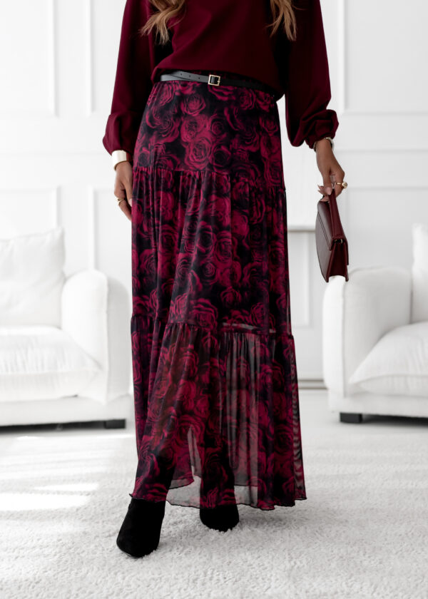 spódnica Boho - print róże bordo