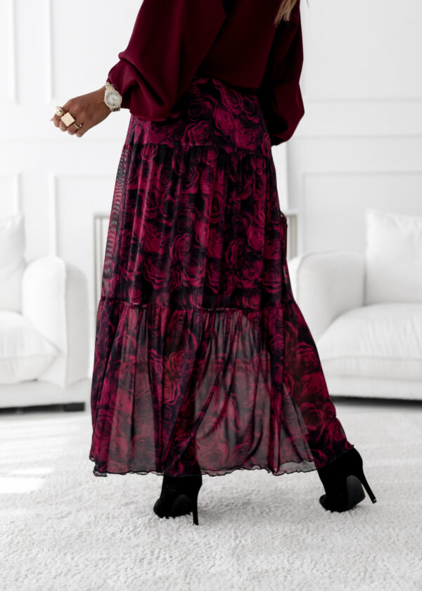 spódnica Boho - print róże bordo