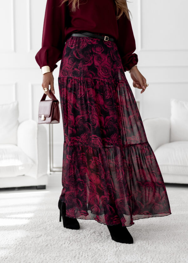 spódnica Boho - print róże bordo