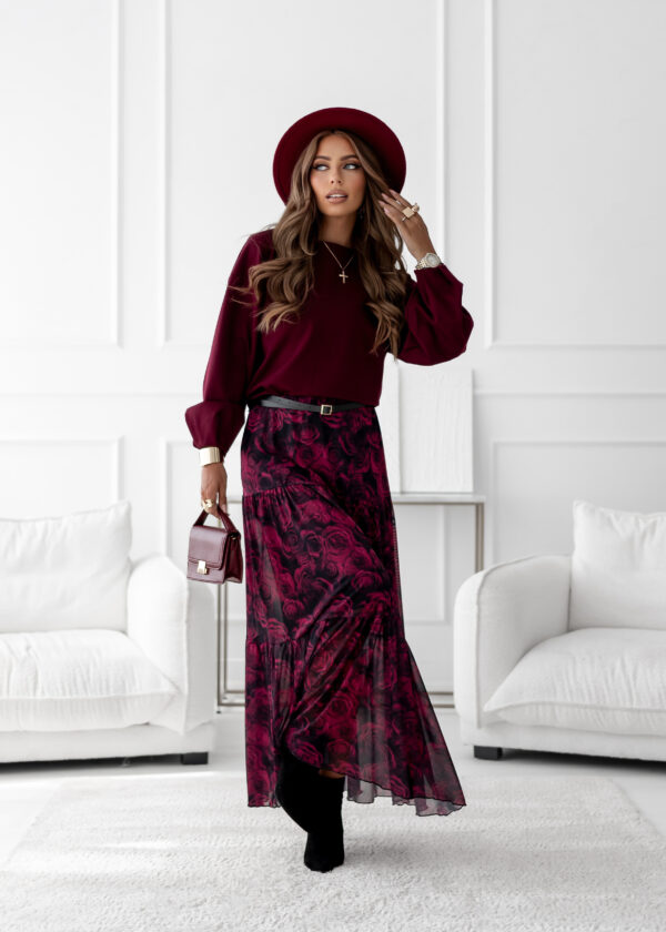 spódnica Boho - print róże bordo