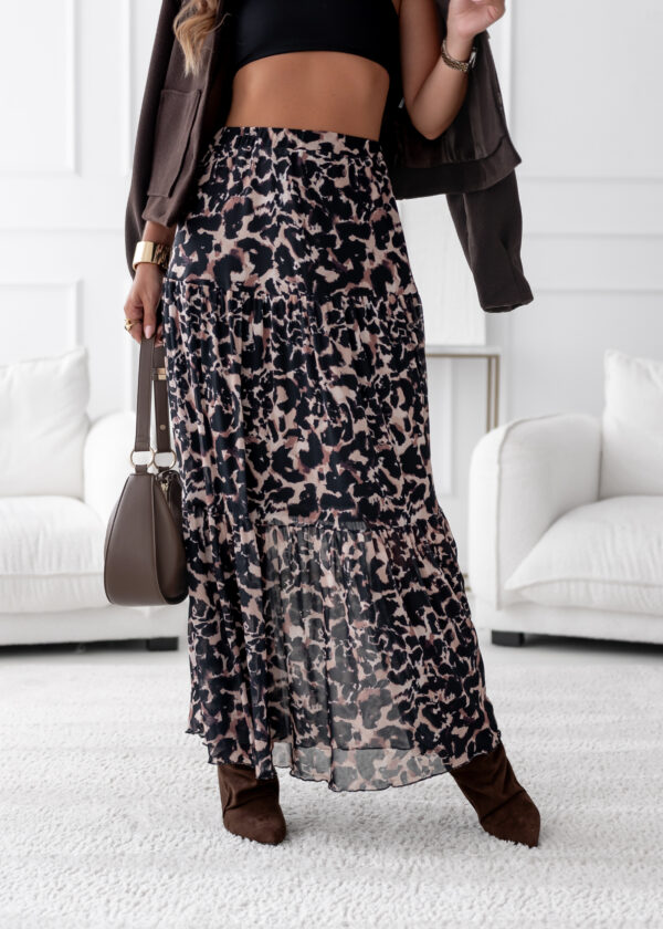 spódnica Boho - print panterka beż czerń