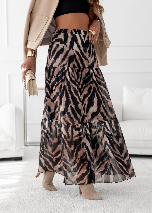 spódnica Boho - print zebra brąz czerń