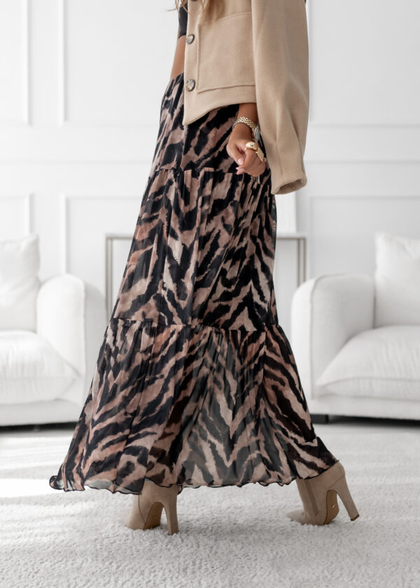 spódnica Boho - print zebra brąz czerń