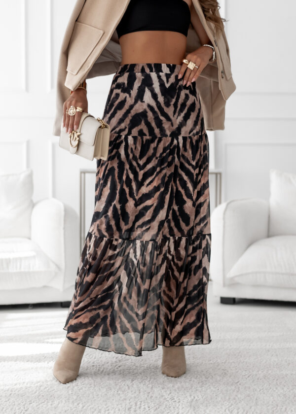 spódnica Boho - print zebra brąz czerń