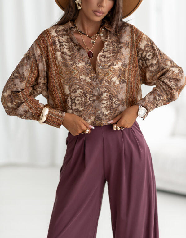 koszula Roomy - print patchwork beż camel brąz