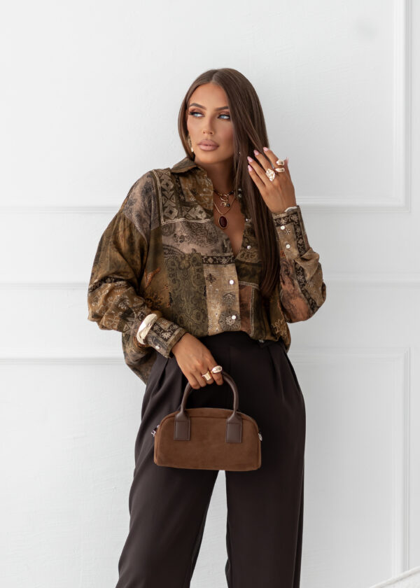 koszula Roomy - print patchwork zieleń brąz