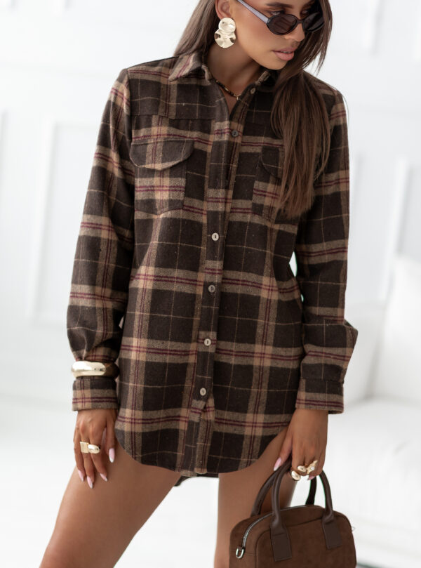 koszula Heidi - print krata brąz camel bordo