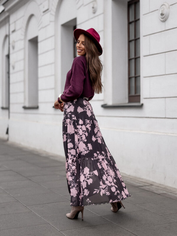 spódnica Boho - print kwiat brąz róż