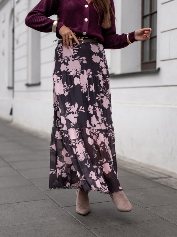 spódnica Boho - print kwiat brąz róż