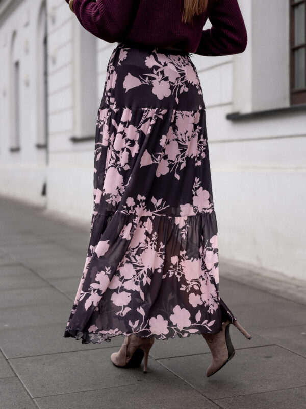 spódnica Boho - print kwiat brąz róż