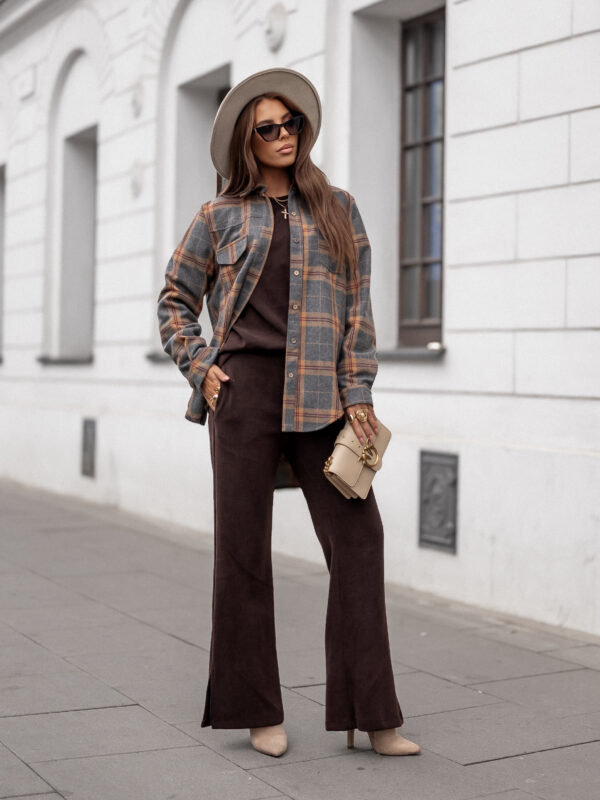 koszula Heidi - print krata szarość camel bordo