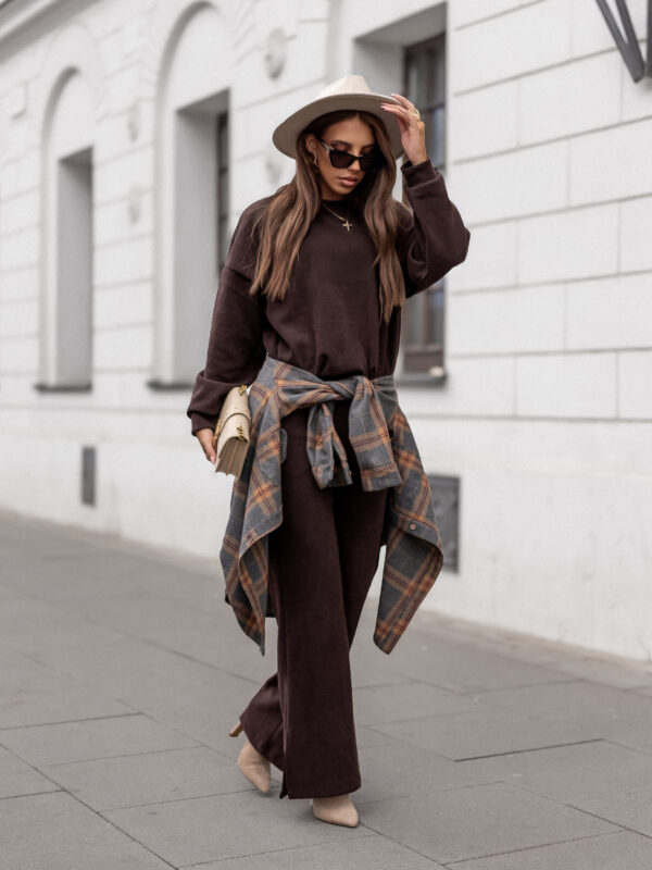 koszula Heidi - print krata szarość camel bordo