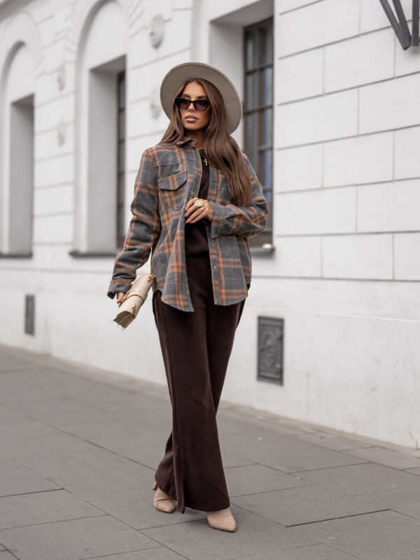 koszula Heidi - print krata szarość camel bordo