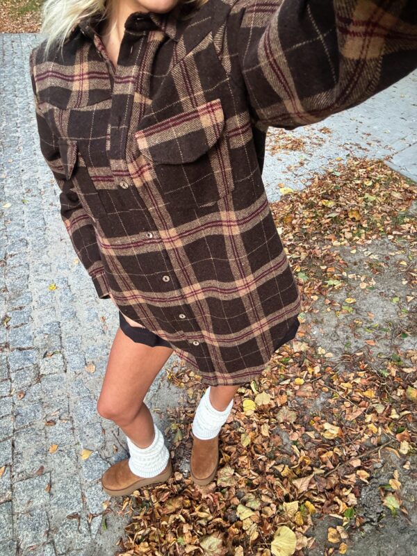 koszula Heidi - print krata brąz camel bordo