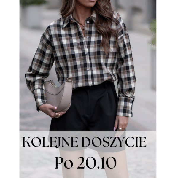 koszula Roomy - print krata ecru czerń beż - realizacja po 20.10.2025