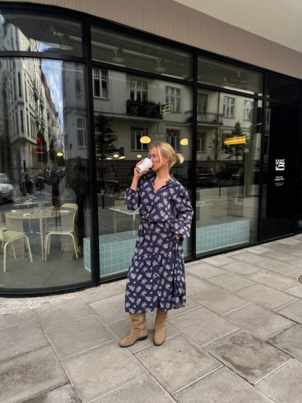 Sukienka Helen - print kwiat granat beż