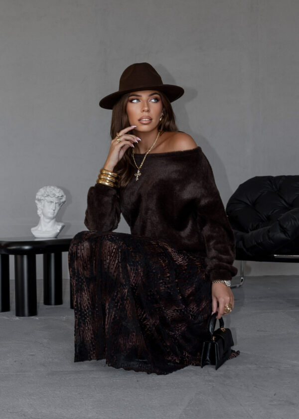 sweter Alpaka - ciemny brąz