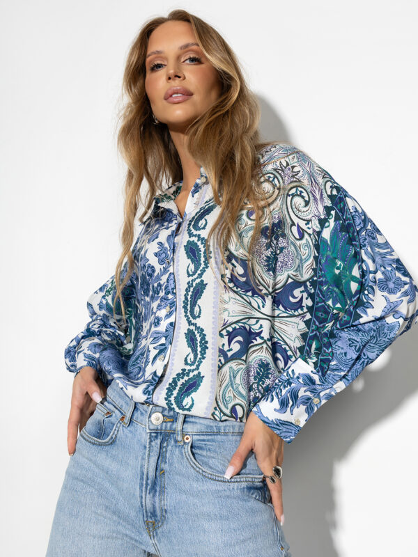 print niebieski-zieleń-ecru