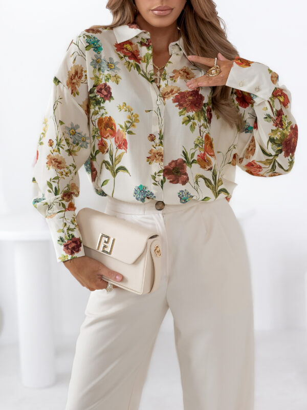 print kwiat ecru bordo pomarańcz