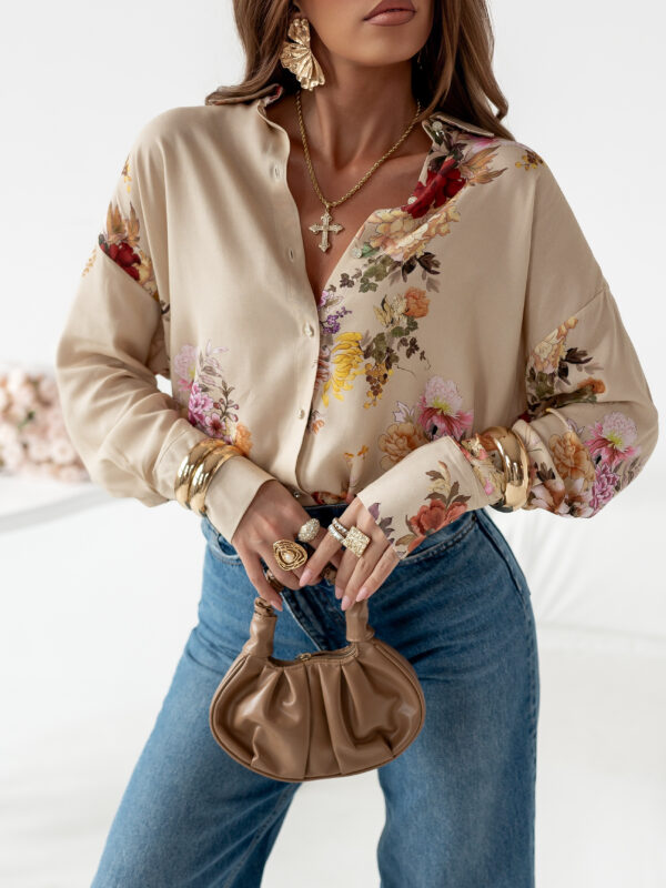 print kwiat beż róż żółty