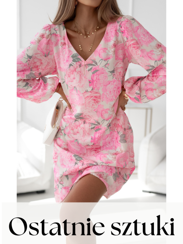 sukienka Alma - kwiat ecru cukierkowy róż