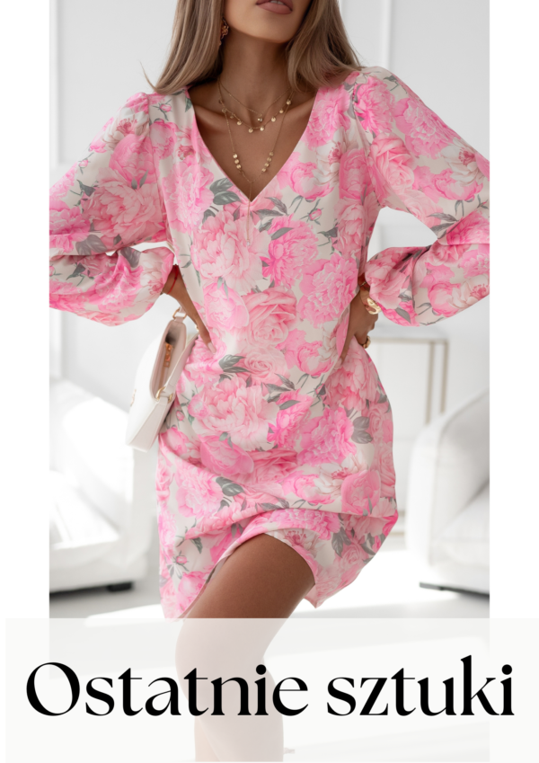 sukienka Alma - kwiat ecru cukierkowy róż